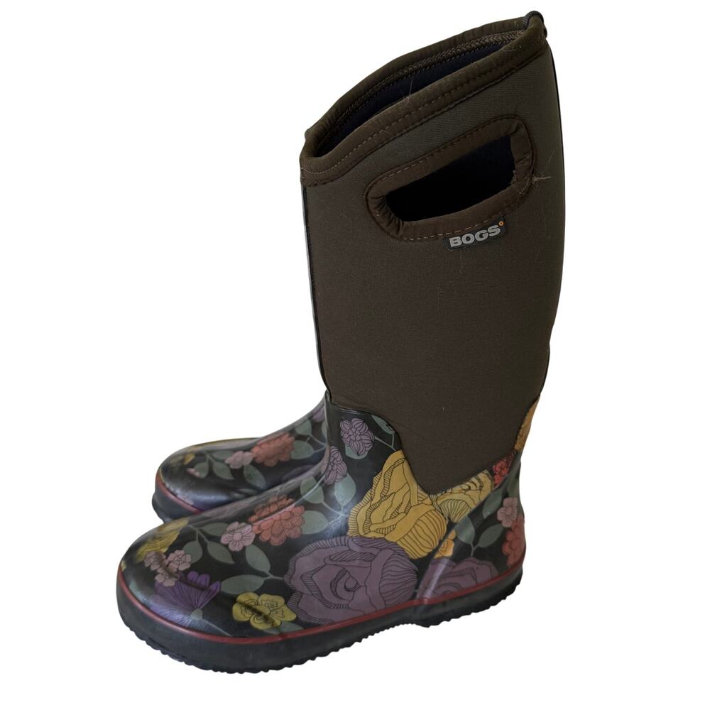 BOGS Classic High Floral Waterproof Rain Boots Women’s Size 8 Olive Green